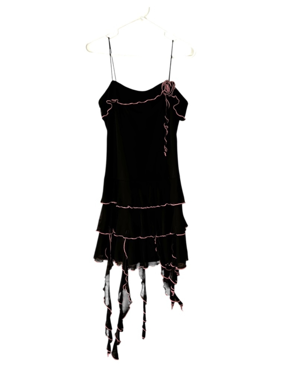 Vintage Y2K Black and Pink Slip Dress Lettuce Hem Whimsy Large